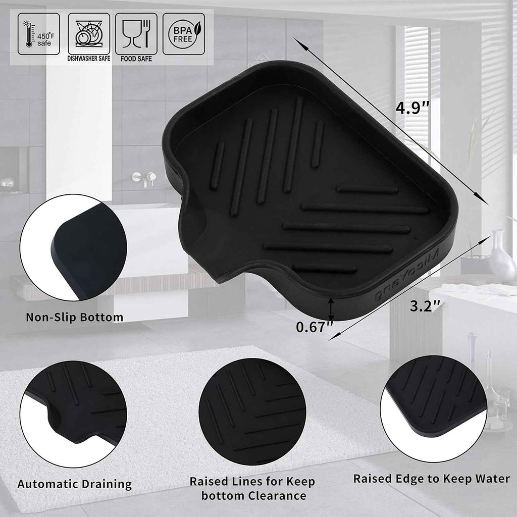 MicoYang Silicone Bathroom Soap Dish with Drain Spout for Sink Organizer and Sponge Holder