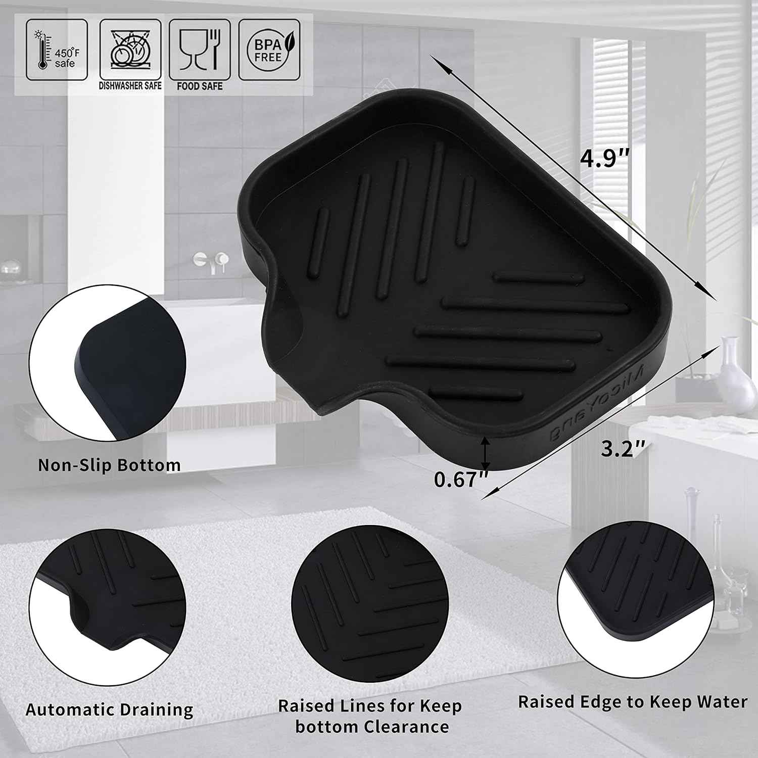 MicoYang Silicone Bathroom Soap Dish with Drain Spout for Sink Organizer and Sponge Holder