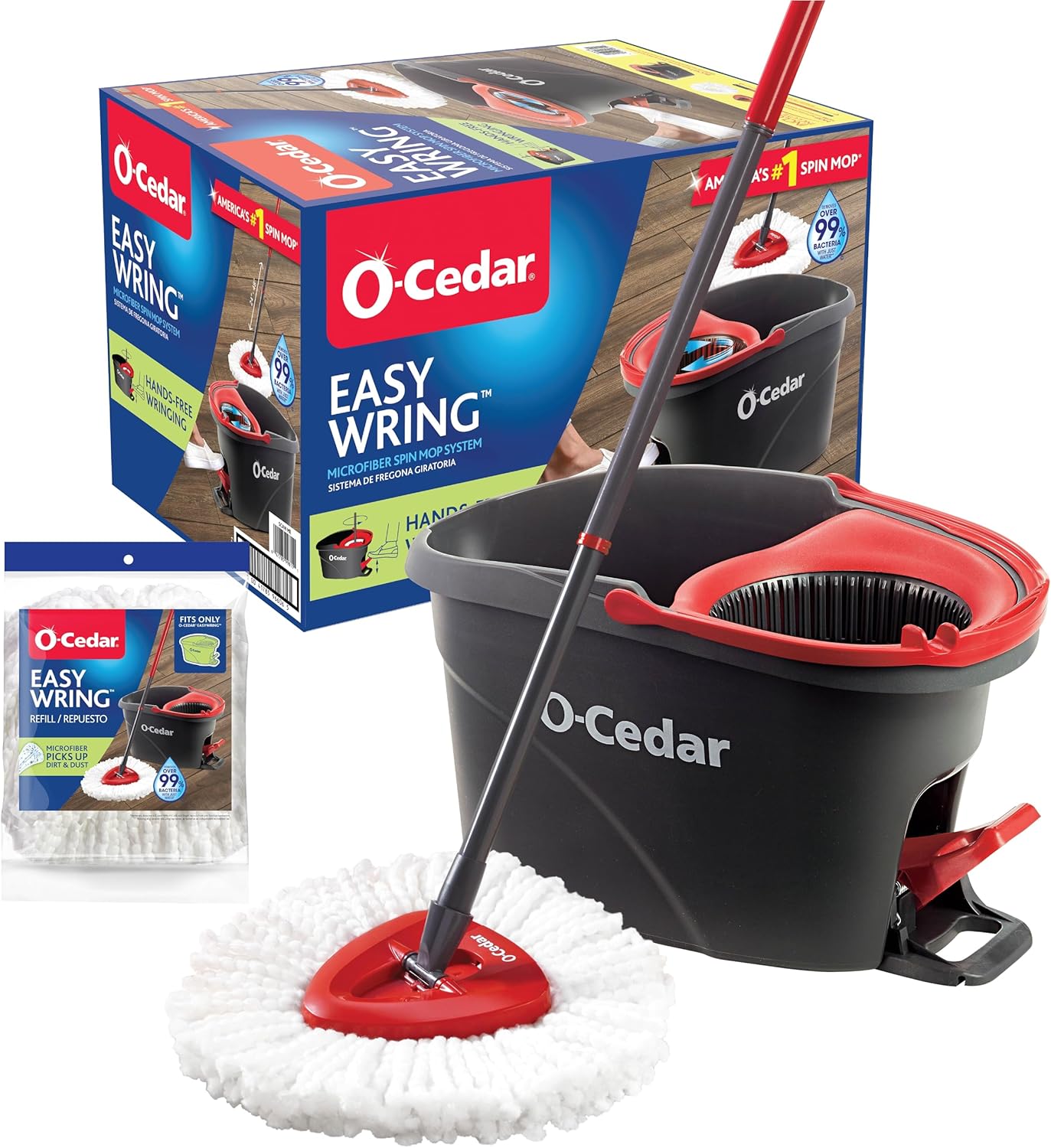 O-Cedar EasyWring Microfiber Spin Mop, Bucket Floor Cleaning System, Red, Gray, Standard - ShopUS