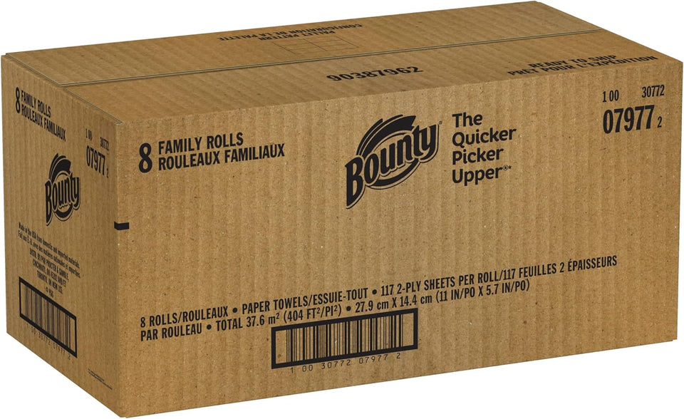 Bounty Quick Size Paper Towels, White, 8 Family Rolls = 20 Regular Rolls - ShopUS