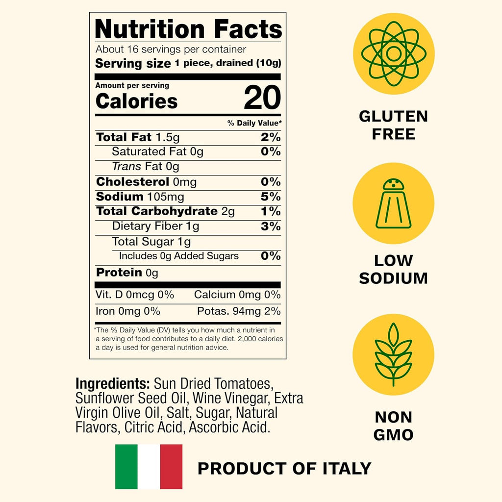 cento chefs sun dried tomatoes in oil & spices, gluten-free, non-gmo, low sodium italian tomatoes, 10 ounce jar