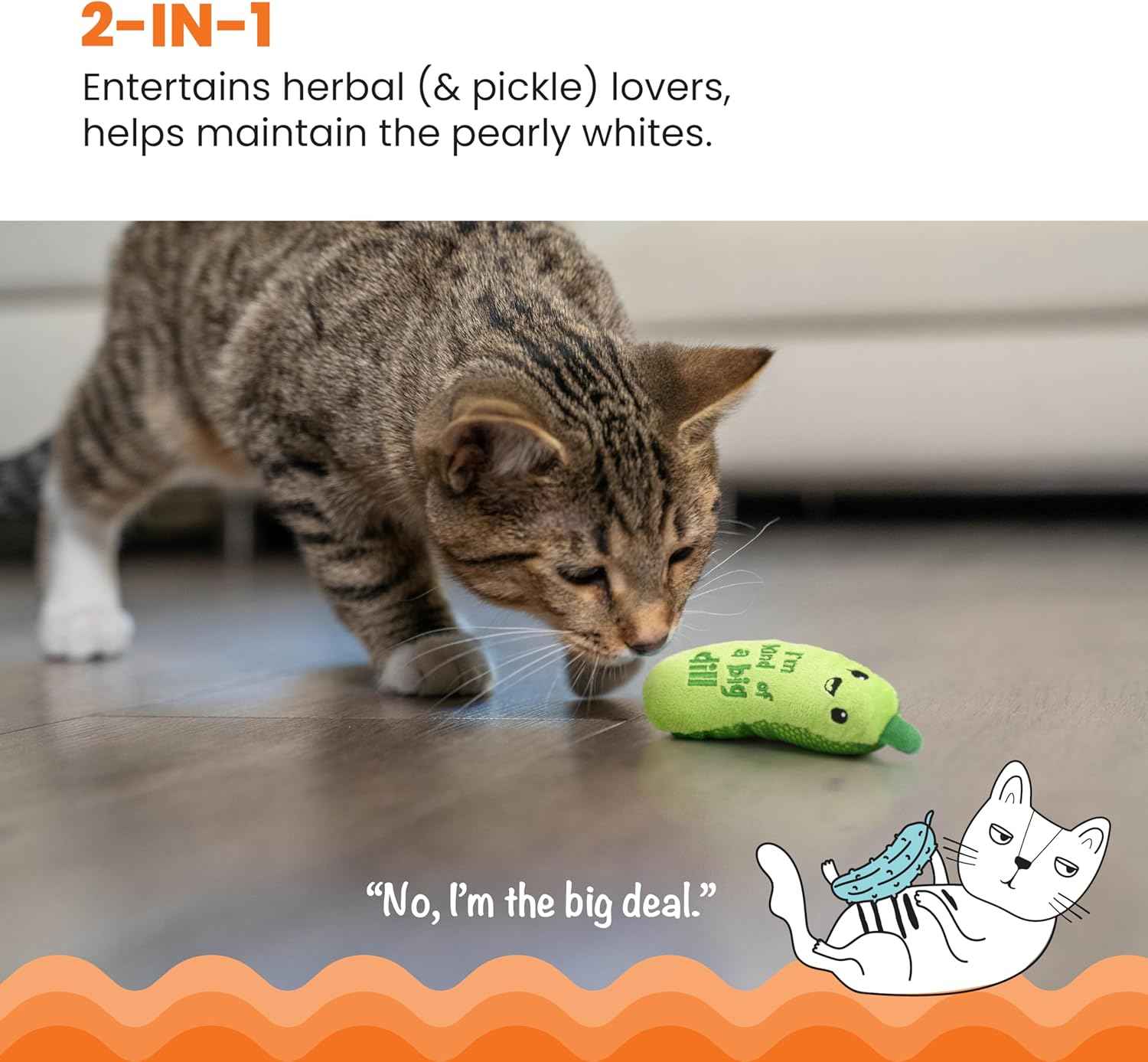 Catstages Crunchy Pickle Kicker Cat Toy 6.5 inches Plush Crinkle Catnip Dental Mesh Toy