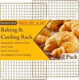 2PCS Cooling Racks for Cooking and Baking - 10" x 15"Heavy Duty Stainless Steel Wire Rack for Baking, Grilling, Roasting - Oven & Dishwasher Safe - Fits Jelly Roll Sheet Pan-Silver