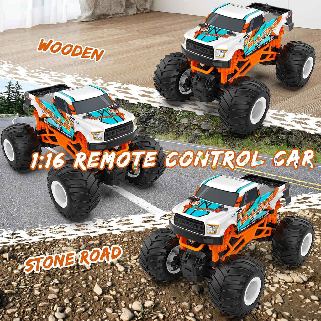 kidcia 1:16 scale rc monster truck for kids 4-12, 2.4ghz all terrain car with durable components