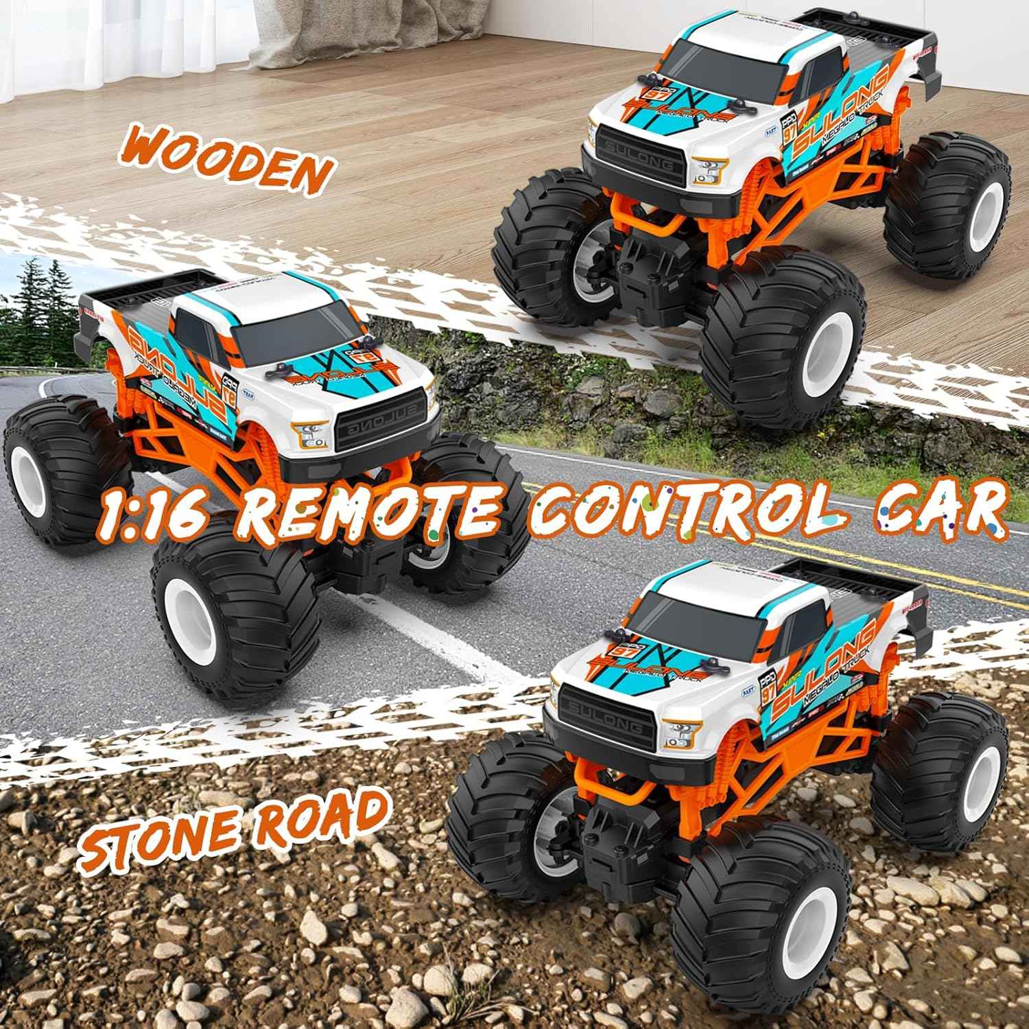 kidcia 1:16 scale rc monster truck for kids 4-12, 2.4ghz all terrain car with durable components