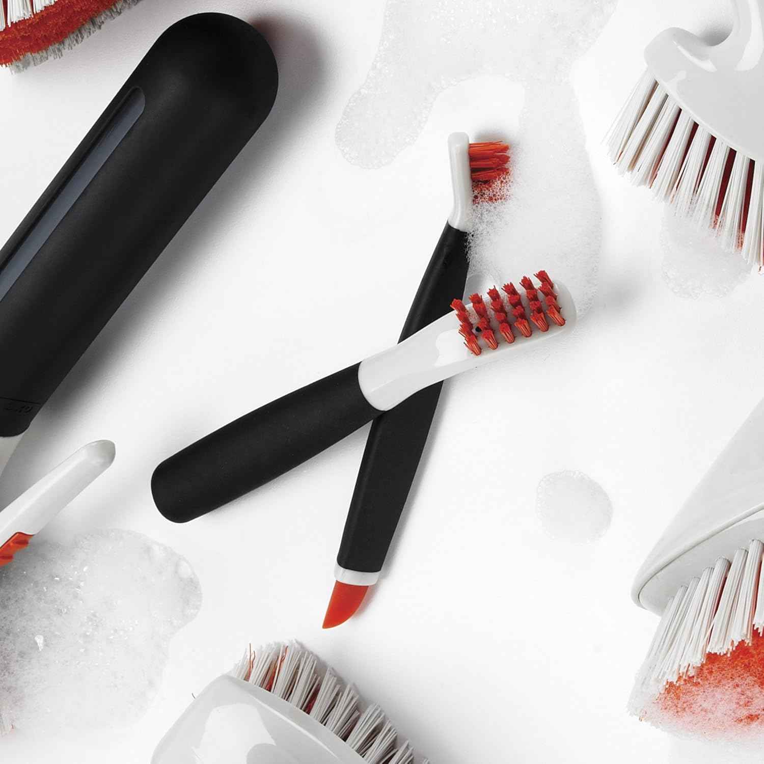oxo good grips deep clean brush set with 2 brushes and non-slip grips for grout and stove tops