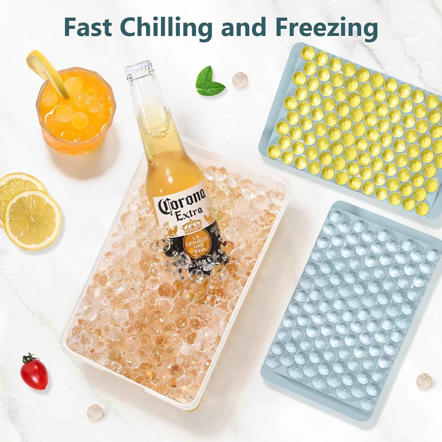 Mini Ice Cube Trays for Freezer with Lid - Chilling Drinks Coffee Juice (2 Pack/0.55In - Blue)