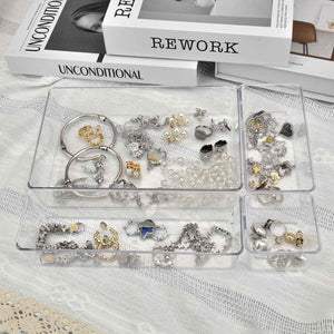 Drawer Organizer Set of 15, 4 Sizes Clear Plastic for Kitchen, Bathroom, Office, Dresser Desk Organizers