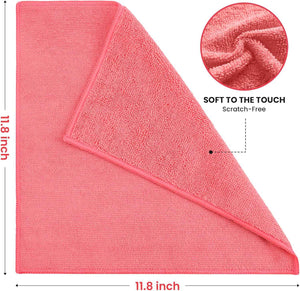 Microfiber Cleaning Cloths 12-Pack, Reusable Towels for Cars, Kitchens, Bathrooms, and Households (11.8"x11.8")