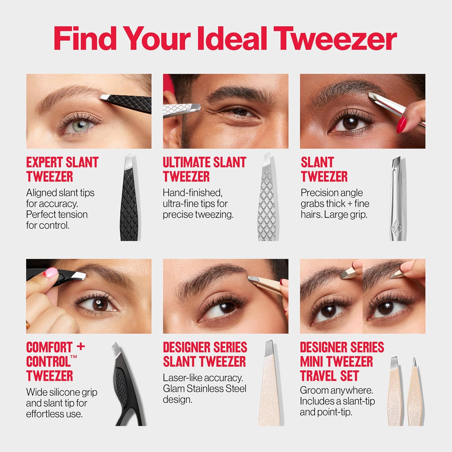 Revlon Expert Slant Tweezer with High Precision and Easy Hair Removal in Stainless Steel for Women and Men