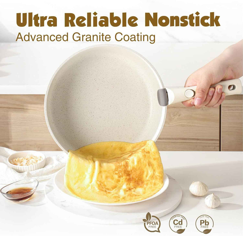 SENSARTE 24-piece non-stick cookware set with detachable handle, induction compatible, RV safe, dishwasher and oven safe (white)