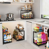 ADBIU Under Sink Organizer, 2 Pack 2 Tier Expandable Height (13.2" - 17.2") Pulling Out Kitchen Bathroom Cabinet Organizers