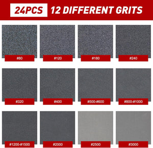 24 Pcs Sanding Sponge 80-3000 Grit Sandpaper Assortment, Washable & Reusable Sanding Blocks for Wood, Metal, Drywall, Glazing, Wet Dry Sandpaper for Smooth Finishing