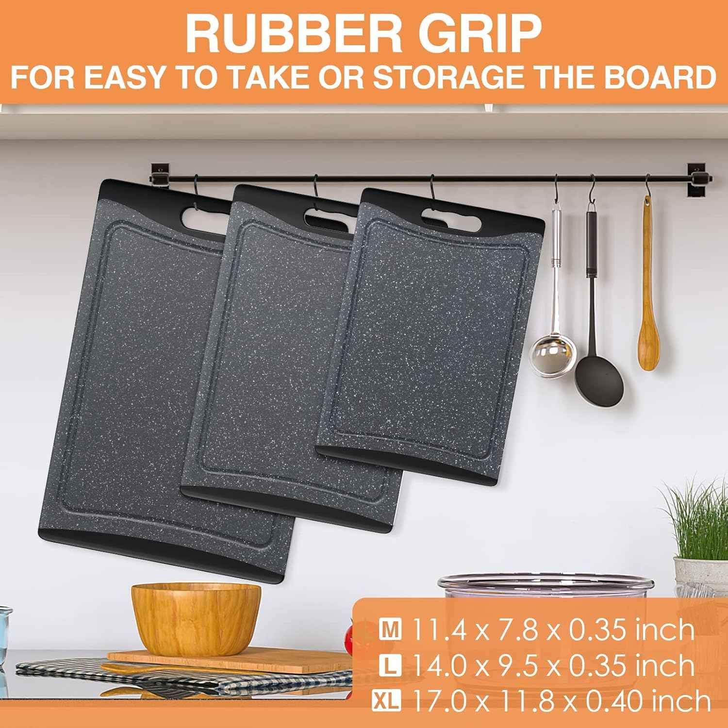 Empune Extra Large Plastic Cutting Boards, Set of 3 with Juice Grooves and Easy-Grip Handles
