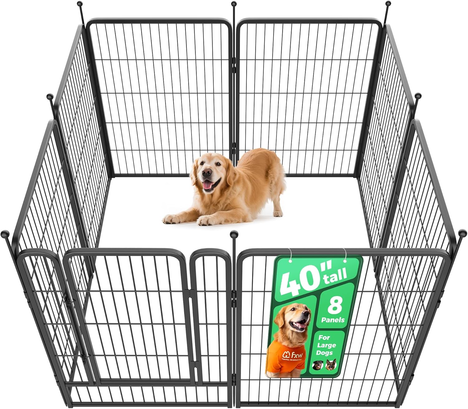 fxw rollick unleashed dog playpen for indoor, yard, rv camping, 24 inch 8 panels for small and puppy dogs, black