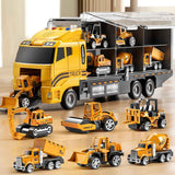 NIPLOOOW Toddler Boys Construction Truck Vehicle Toy Set with Play Mat and Die-Cast Toy Car, Transport Carrier Truck for Kids 3-5, Birthday Gifts Toys for 3-8 Year Old Boys