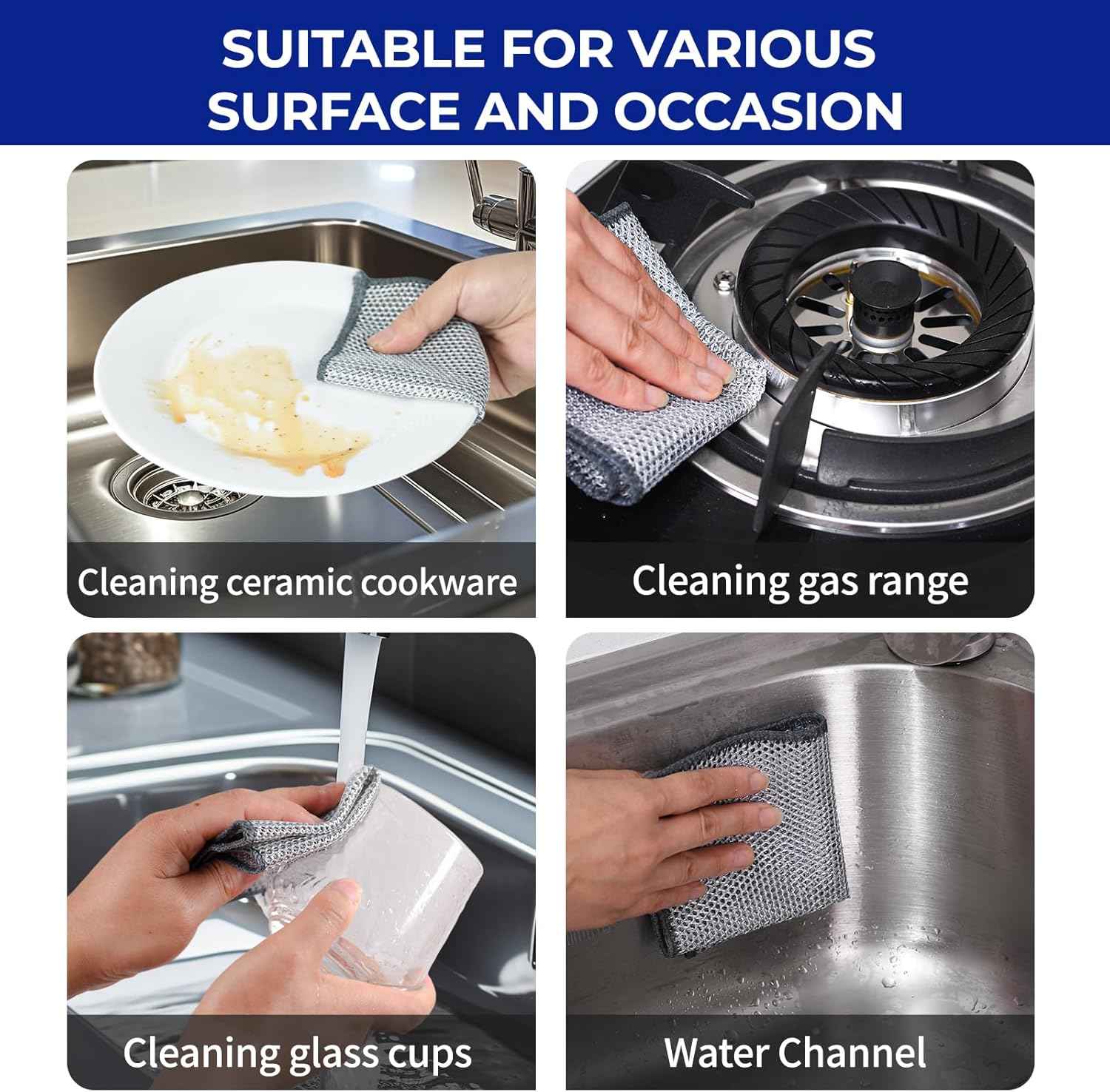 12 PCS 3-Layer Non-Scratch Multipurpose Steel Wire Dishcloths - Reusable Quick-Dry Odor-Free Scrub Cloths