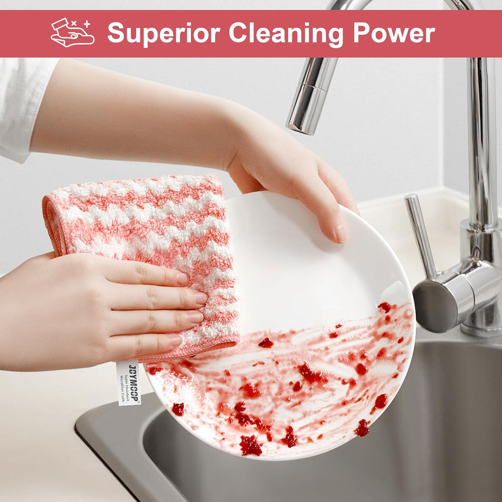 JOYMOOP 18 Pack Microfiber Cleaning Cloth, Kitchen Towels for Dish Drying Washing, Absorbent Streak Free Lint Free Rags for Cleaning, Reusable and Washable Towels - 10" x 10"
