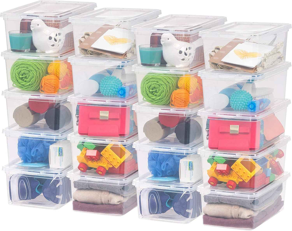IRIS USA 20-Pack Clear Storage Bins with Lids for Closet Shelves and Classroom Organization