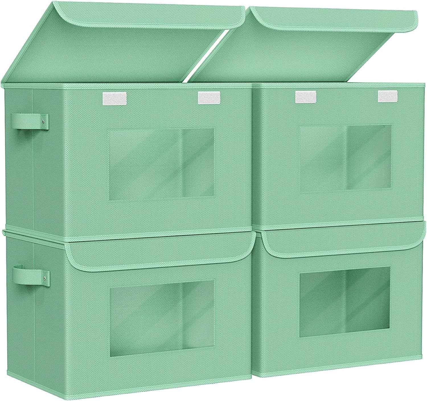 Univivi Fabric Foldable Storage Boxes [4-Pack] Large Collapsible Stackable Storage Bins with Lids, Closet Organizers and Storage Cube Basket for Home, Office, Bedroom (Gray, 17“ x 12” x 12")