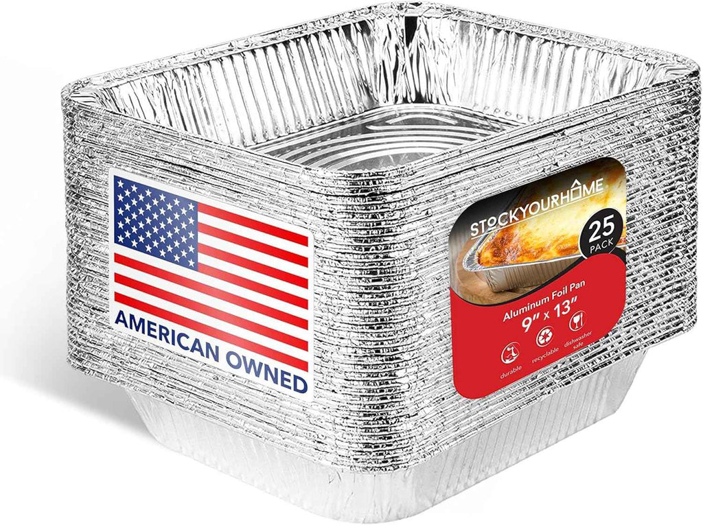 Stock Your Home Aluminum Pans 9x13 Disposable Foil Pans (30 Pack) - Half Size Steam Table Deep Trays - Tin Foil Pans Great for Cooking, Heating, Storing, Prepping Food