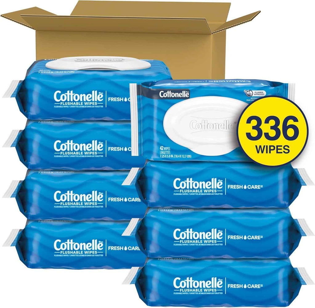Cottonelle Fresh Feel Flushable Wet Wipes, Adult Wet Wipes, 8 Flip-Top Packs, 100% Flushable
