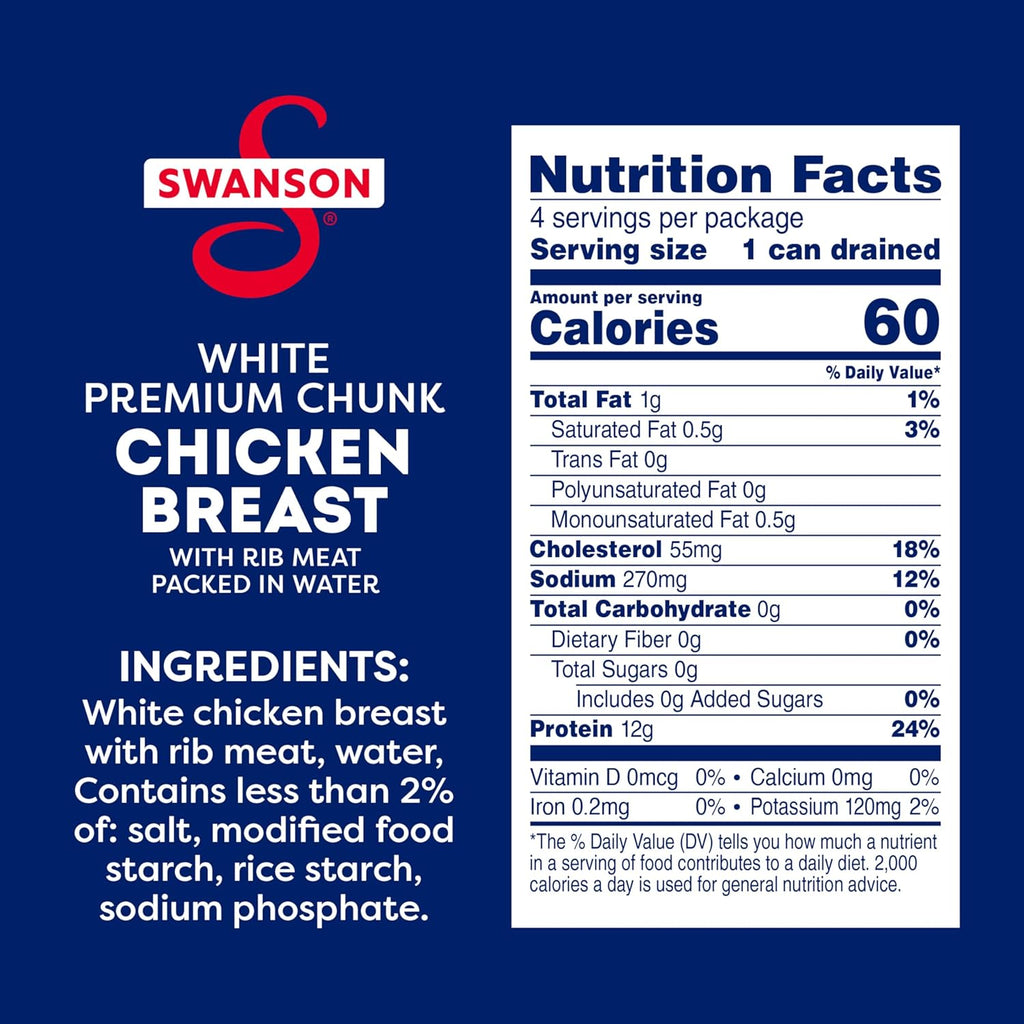 swanson white premium chunk chicken breast in water, 4.5 oz, pack of 4, no antibiotics, gluten-free