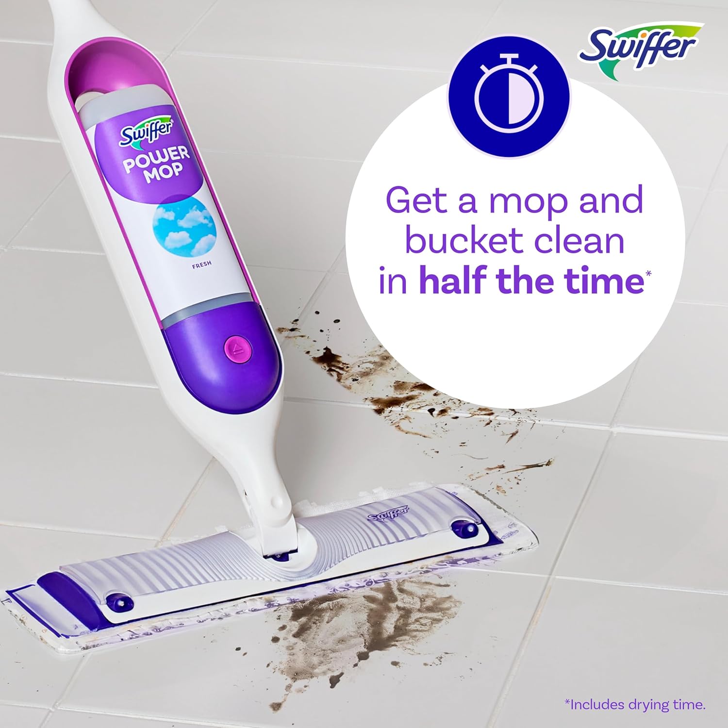 Swiffer PowerMop Multi-Surface Mop Kit for Floor Cleaning, Includes PowerMop, 2 Mopping Pad Refills, 1 Cleaning Solution with Fresh Scent and 2 Batteries - ShopUS