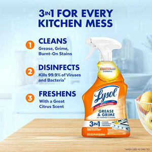 Lysol Pro 22oz Citrus Scent Kitchen Spray Cleaner and Degreaser Antibacterial All Purpose Cleaning Spray for Countertops, Ovens, and Appliances