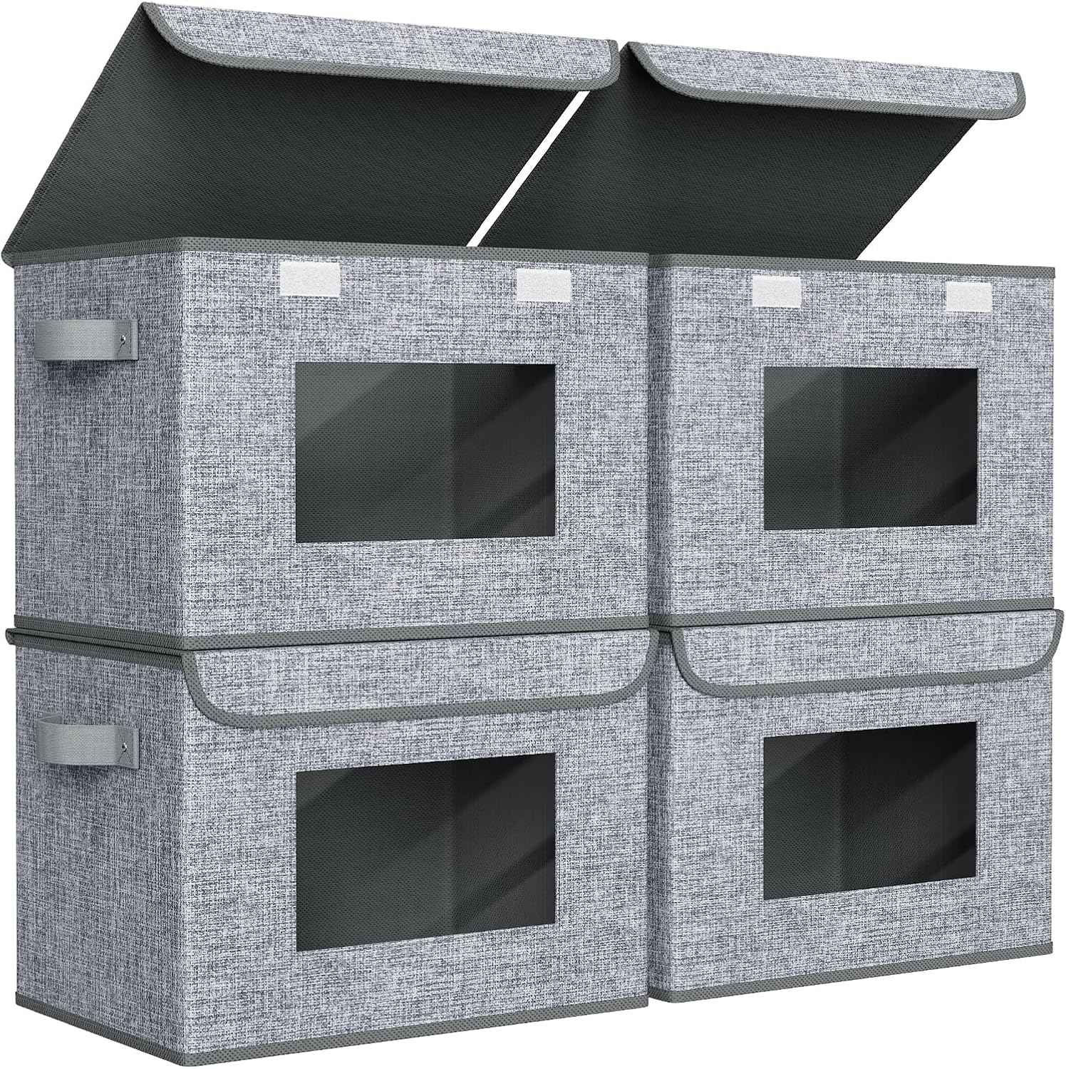 Univivi Fabric Foldable Storage Boxes [4-Pack] Large Collapsible Stackable Storage Bins with Lids, Closet Organizers and Storage Cube Basket for Home, Office, Bedroom (Gray, 17“ x 12” x 12")