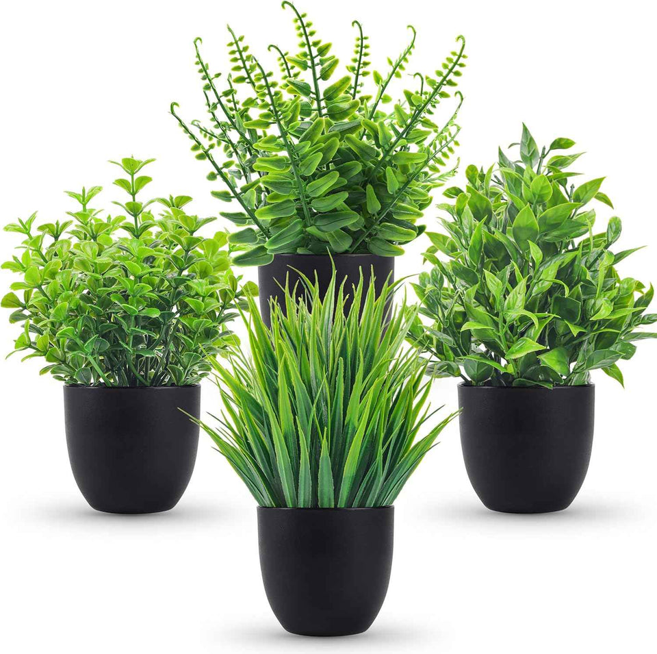 Der Rose Fake Plants 4 Packs Artificial Plants Small Faux Plants Black Bathroom Accessories for Halloween Bathroom Home Kitchen Coffee Table Office Desk Decor Indoor