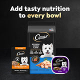 cesar filets in gravy wet dog food rotisserie chicken flavor, filet mignon flavor, and wood-grilled chicken variety pack for adult dogs