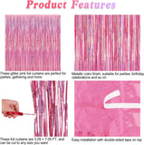 2 Pack Glitter Pink Backdrop, 3.28 FT x 7.05 FT Birthday Party Decorations, Laser Pink Fringe Curtains Foil Streamer Tinsel, Pink Curtains Photo Backdrop Happy Birthday Valentines Day Backdrop