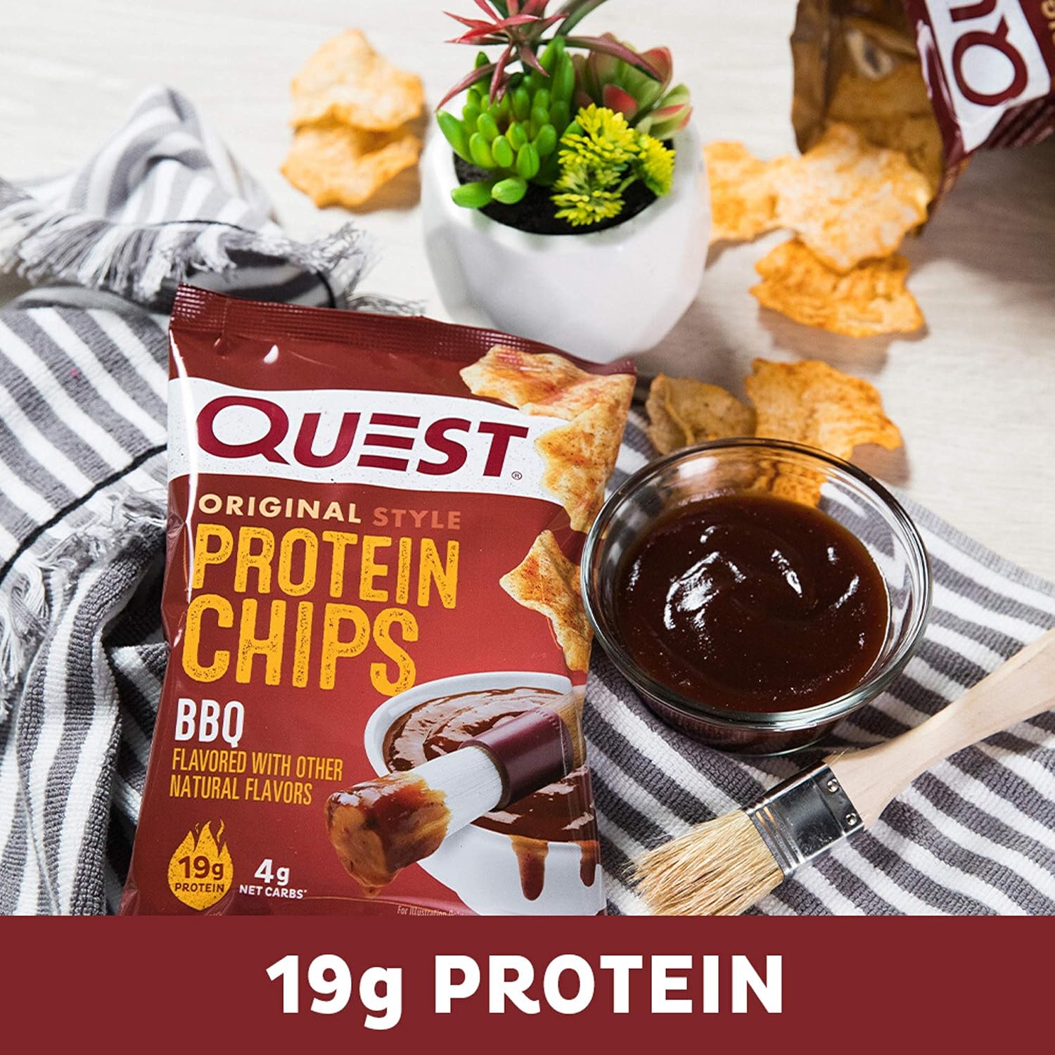 Quest Nutrition BBQ Protein Chips, 19g protein, 4g net carbs, gluten-free, 1.1 oz, pack of 12