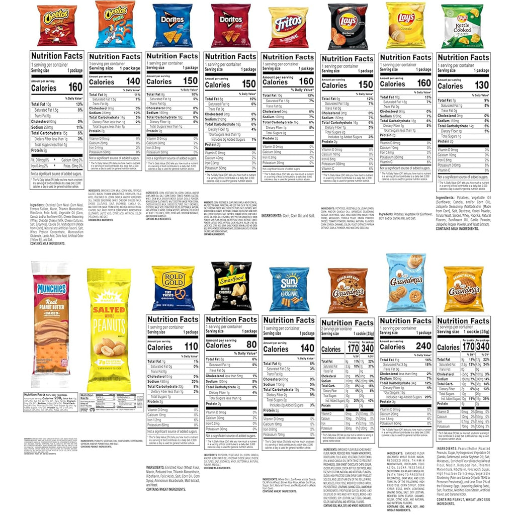 Frito-Lay 40-count snack variety pack, assorted chips, cookies, crackers, and nuts, perfect for snacking and care packages