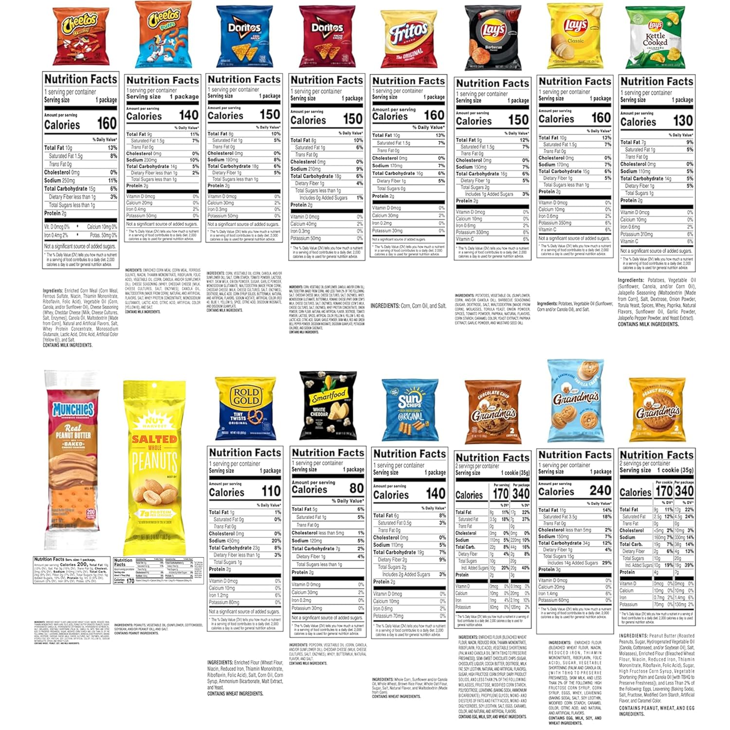 Frito-Lay 40-count snack variety pack, assorted chips, cookies, crackers, and nuts, perfect for snacking and care packages
