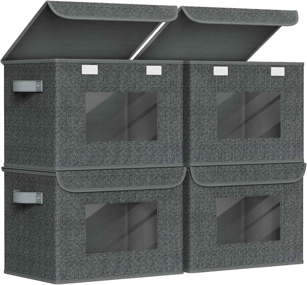 Univivi Fabric Foldable Storage Boxes [4-Pack] Large Collapsible Stackable Storage Bins with Lids, Closet Organizers and Storage Cube Basket for Home, Office, Bedroom (Gray, 17“ x 12” x 12")