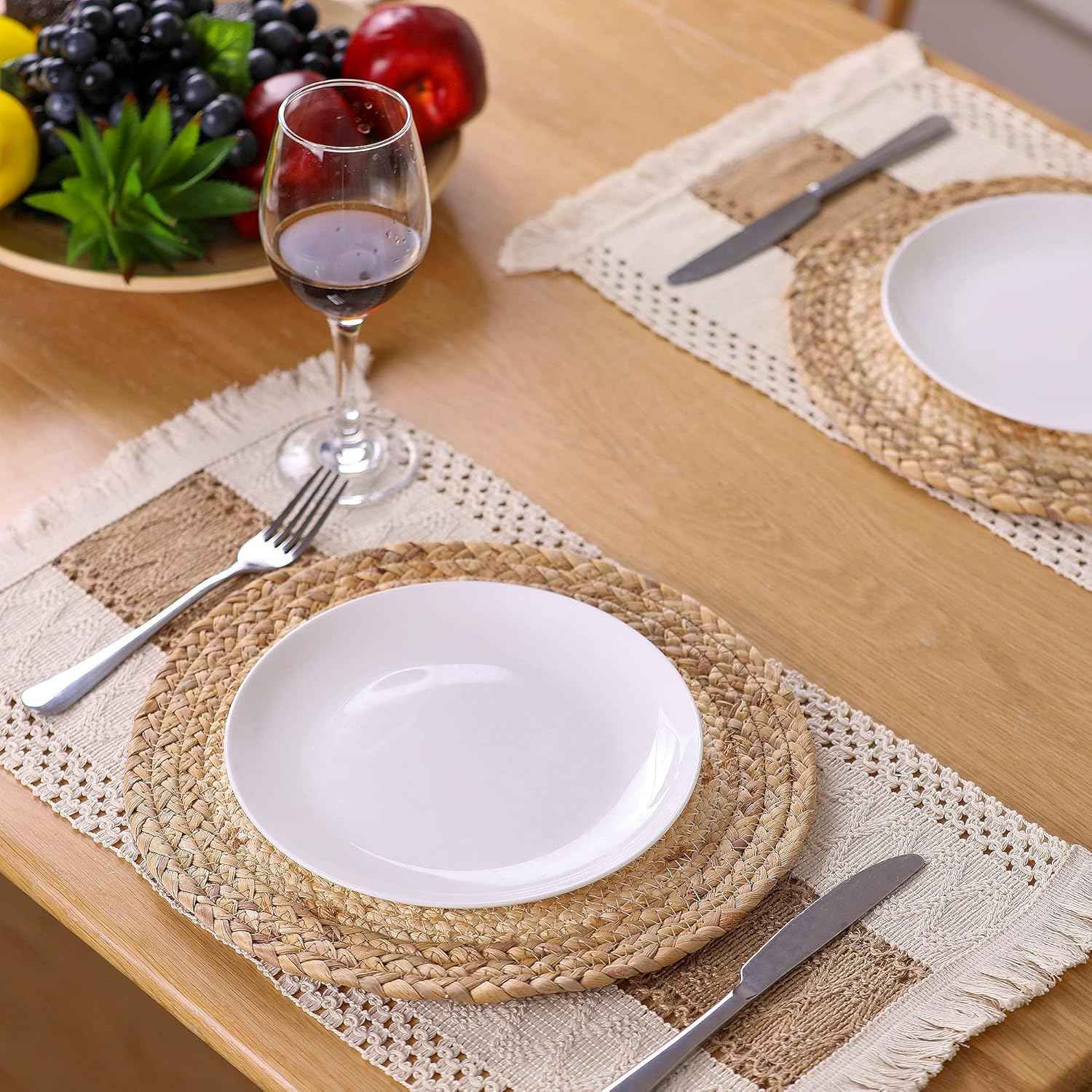 Handmade Boho Natural Cotton Burlap Placemats Set of 6 for Dining Table Kitchen