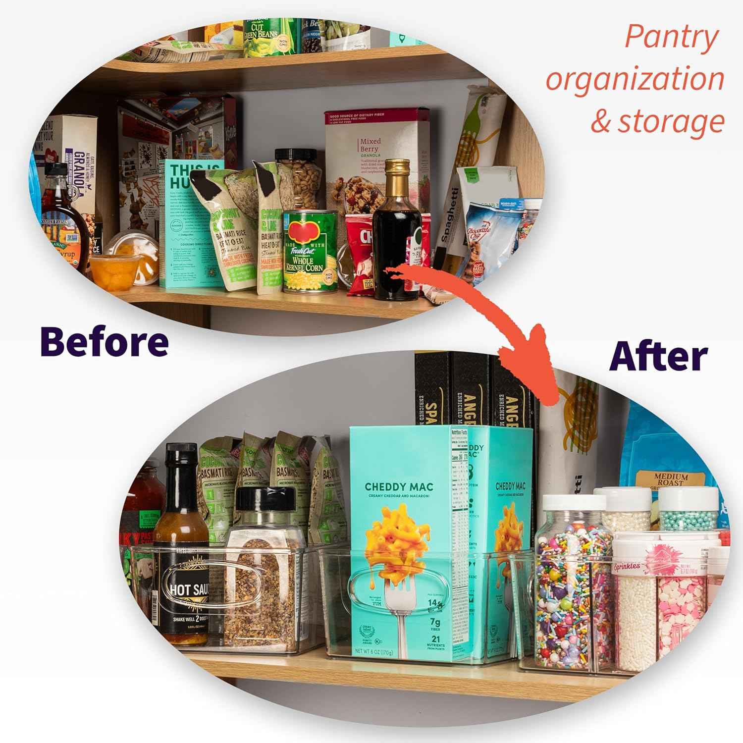 ClearSpace Plastic Pantry Organization and Storage Bins with Removable Dividers (2 Pack)