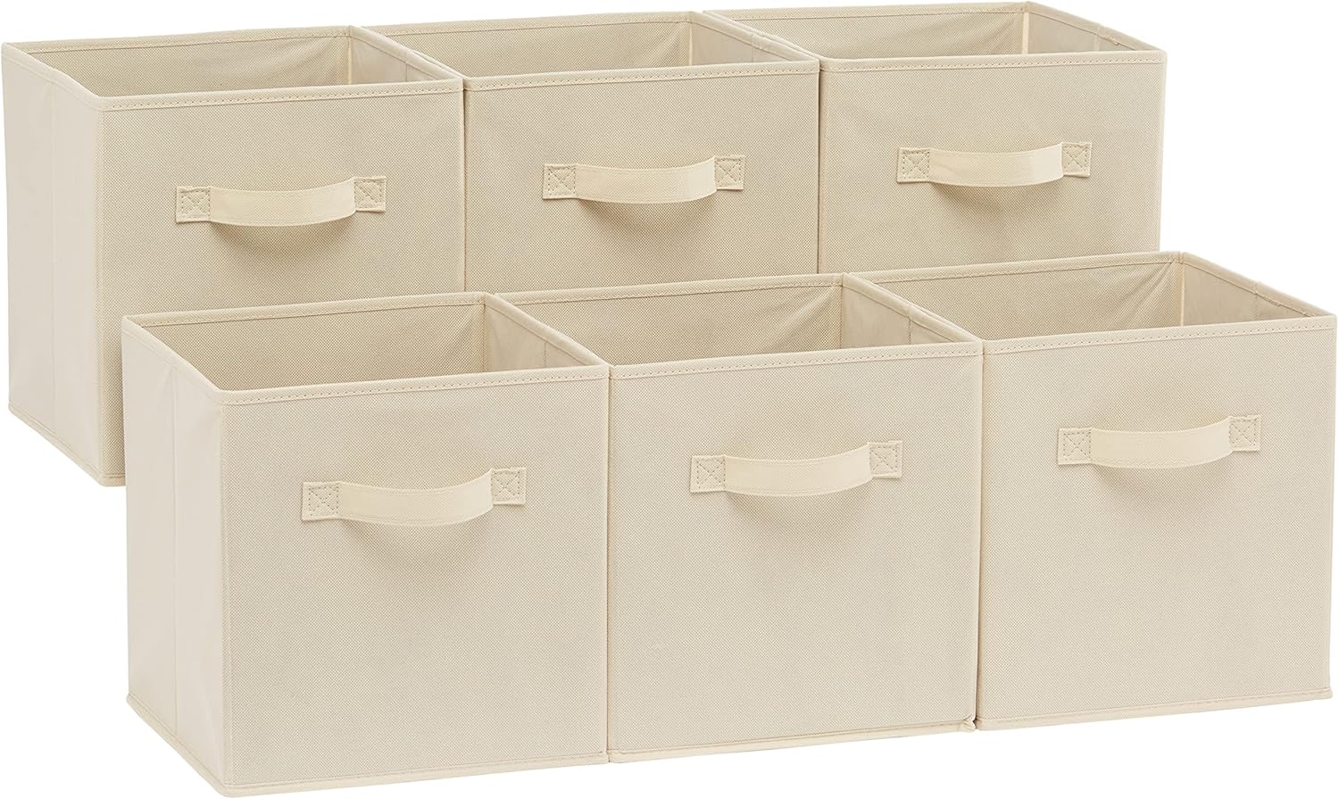 Collapsible Fabric Storage Cubes with Handles, Beige, 10.5 x 10.5 x 11-inch, Pack of 6