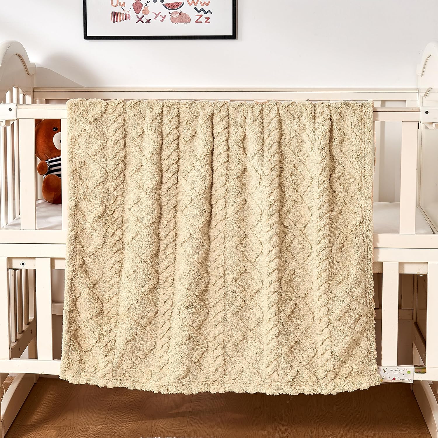 yurhap fleece baby blanket heart checkered ultra soft cozy for girls boys, 30”x40” light pink