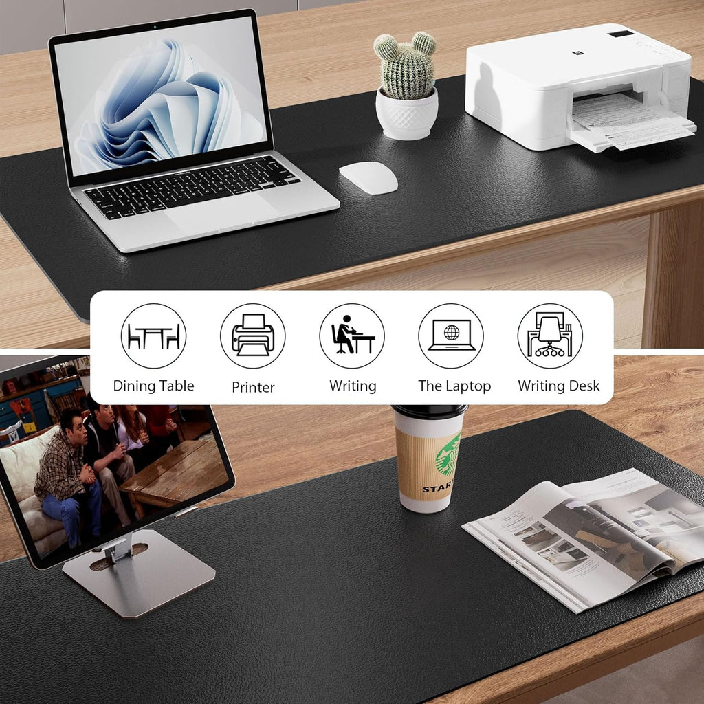 Aothia Non-Slip Waterproof PL Leather Desk Pad Protector for Mouse, Writing Desk, Office, Home, Laptop Blotter, 23.6" x 13.7", Black