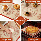 Silicone Baking Pastry Dough Mat - 28x20Inch Extra Large Cookie Bread Rolling Mats Sheet, Nonstick Kitchen Counter Kneading Board, Thick Reusable Pie Cookies Pizza Fondant Making Matt with Measurement