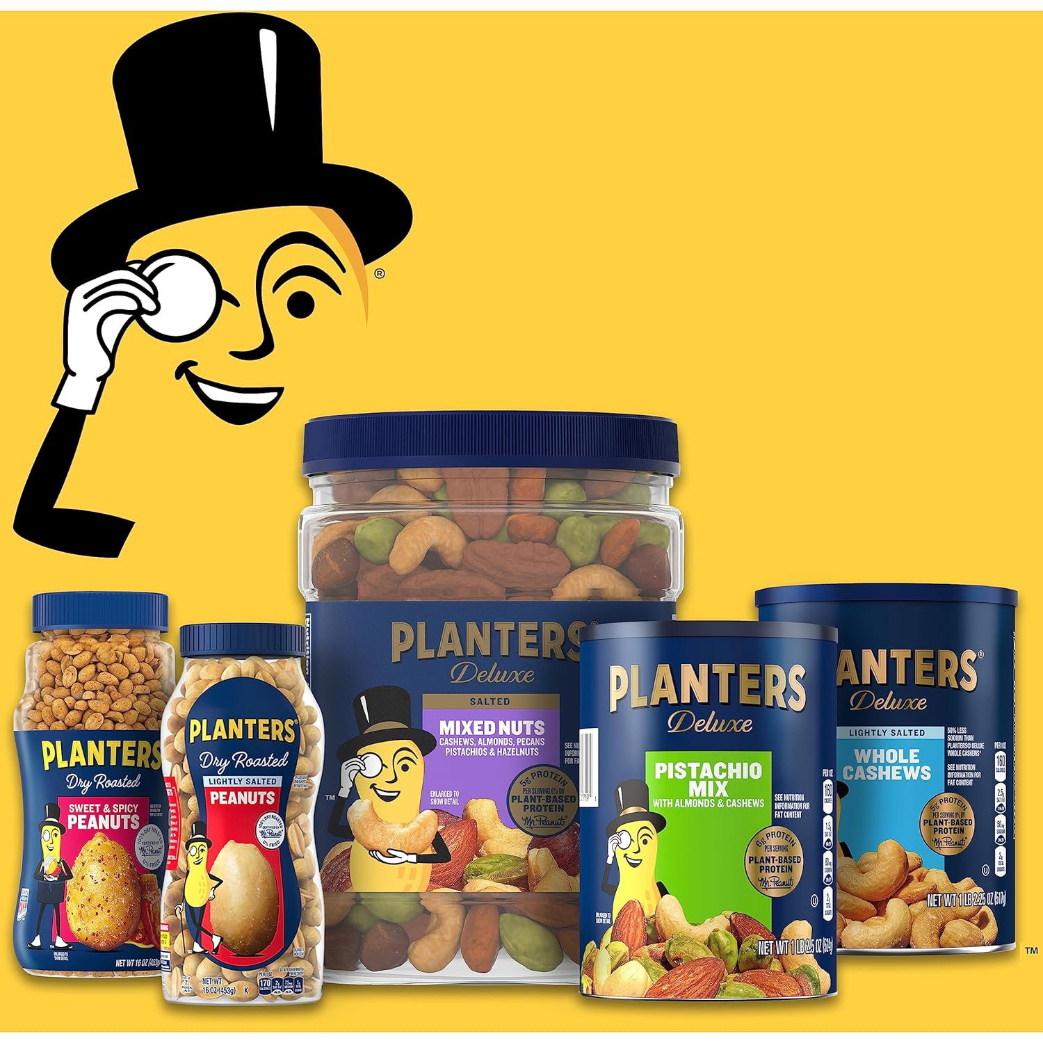 planters deluxe salted whole cashews 1 lb 2.25oz canister bulk nuts kosher
