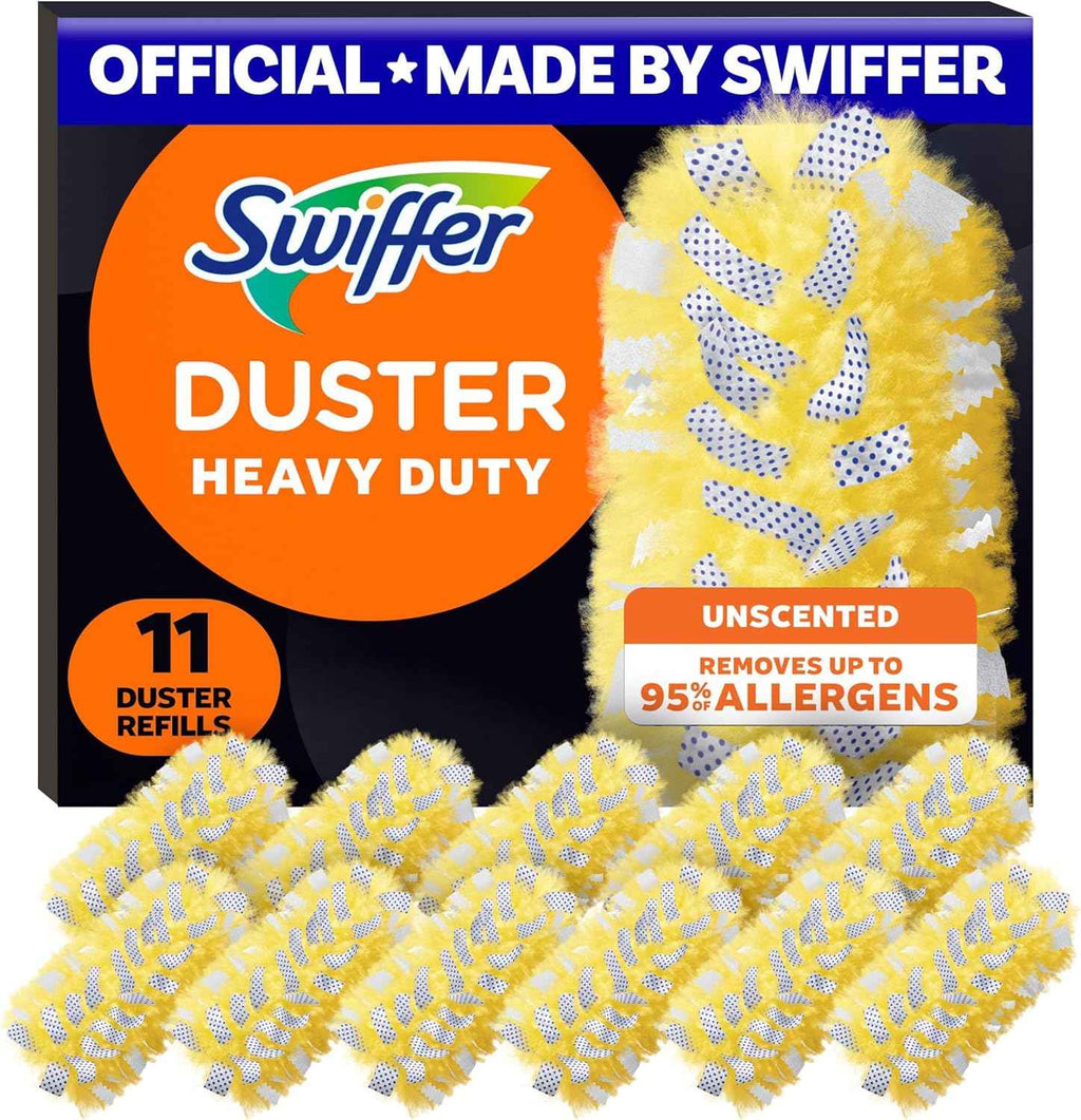 swiffer heavy duty feather & microfiber duster refill, 11-count, unscented, heavy duty alternative for dusting furniture and blinds