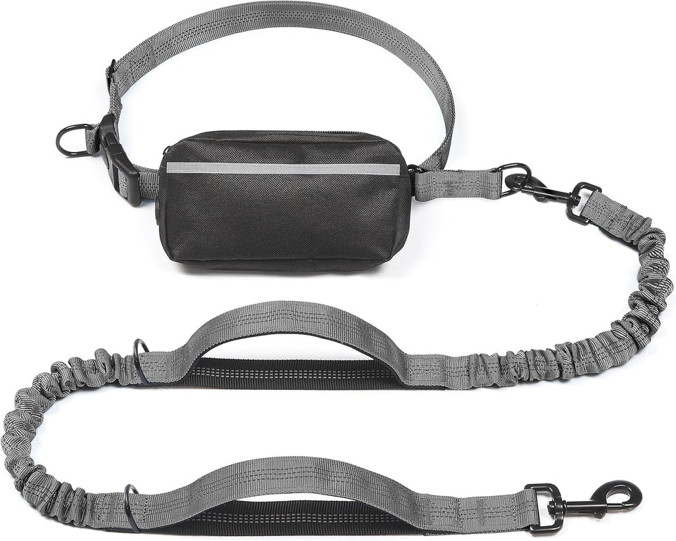 iYoShop hands-free dog leash with zipper pouch and dual padded handles for medium and large dogs (large, 25-120 lbs, black)
