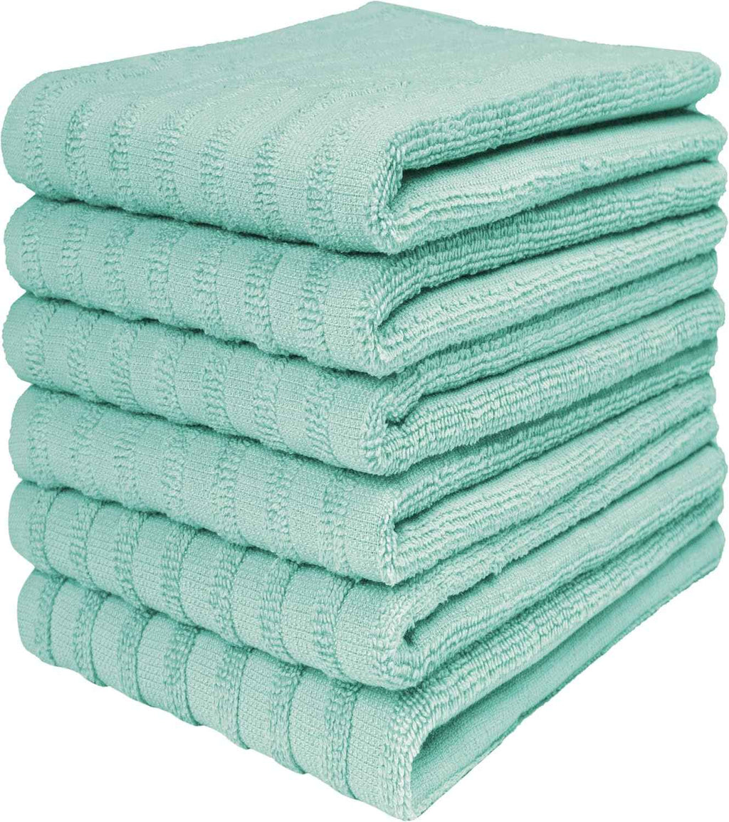 Premium Kitchen Towels (20”x 28”, 6 Pack) | Large Cotton Kitchen Hand Towel | Flat & Terry Dish Cloths | Highly Absorbent Tea Towels Set with Hanging Loop | Gray