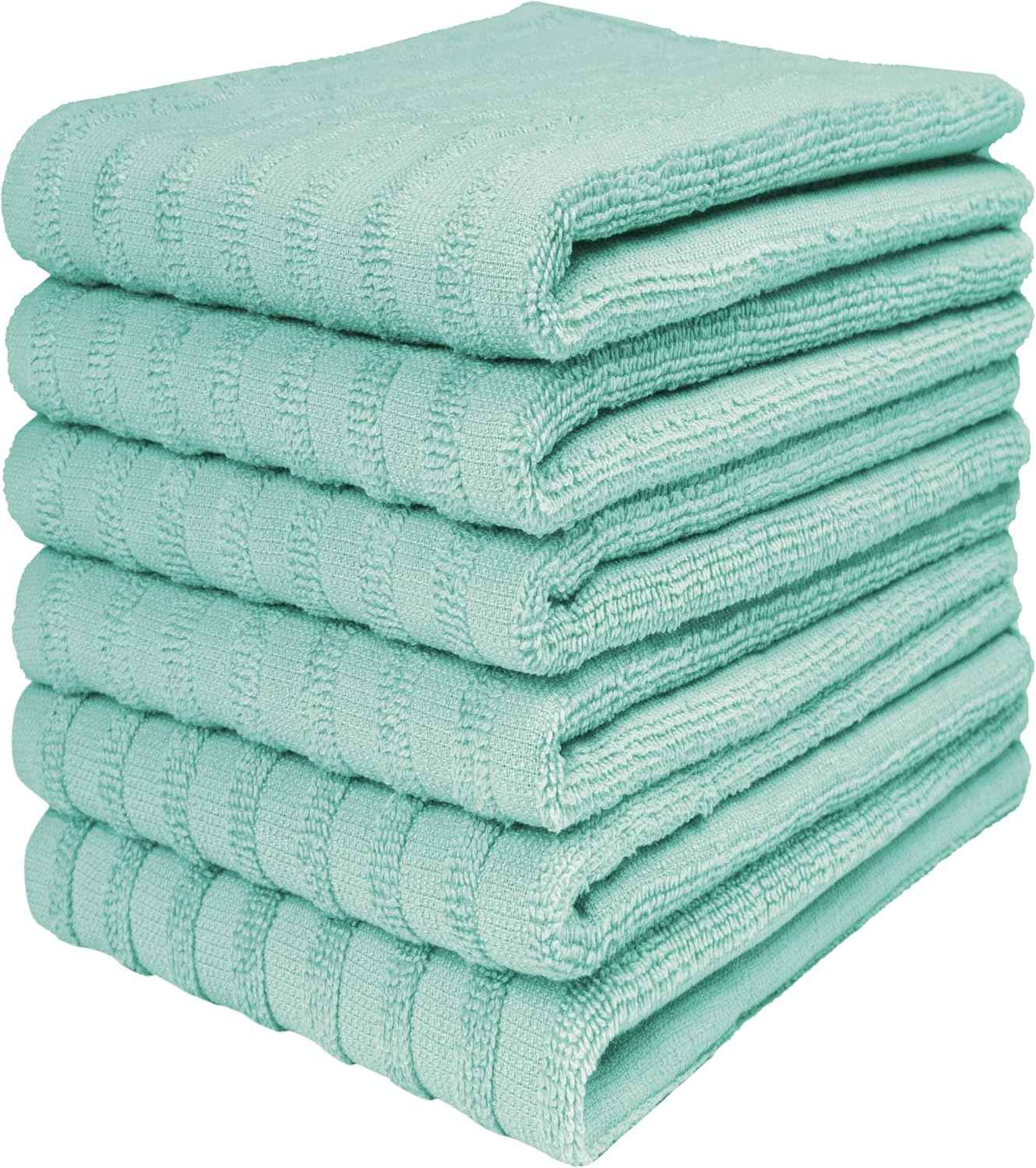 Premium Kitchen Towels (20”x 28”, 6 Pack) | Large Cotton Kitchen Hand Towel | Flat & Terry Dish Cloths | Highly Absorbent Tea Towels Set with Hanging Loop | Gray