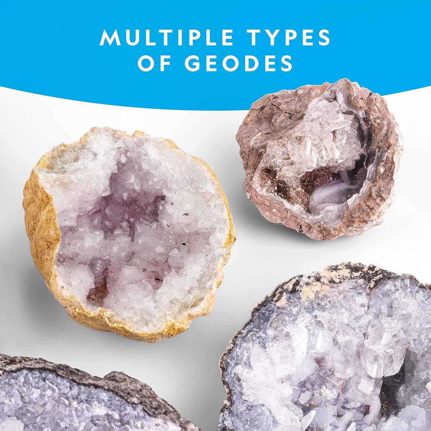 National Geographic 10 Premium Geodes STEM Kit with Goggles, Display Stands, and Learning Guide