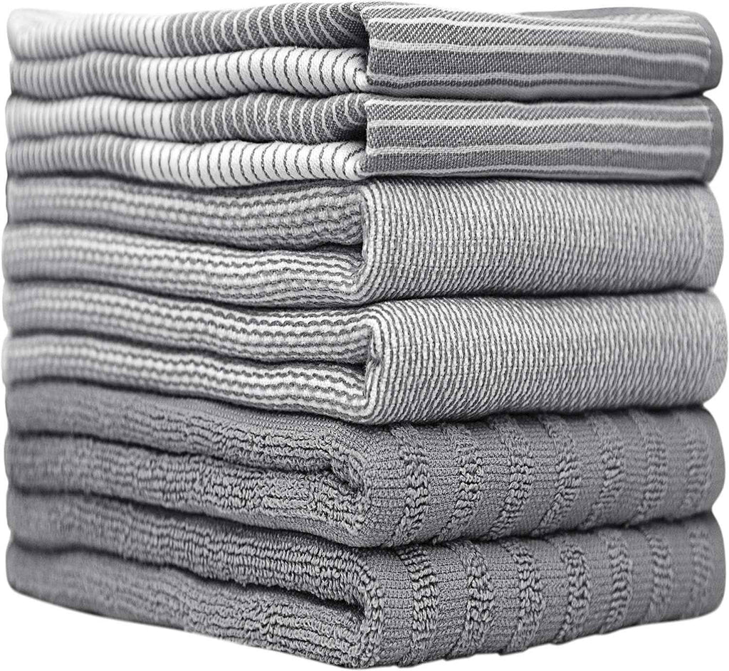 Premium Gray 20”x 28” Large Cotton Kitchen Hand Towels 6 Pack with Hanging Loop